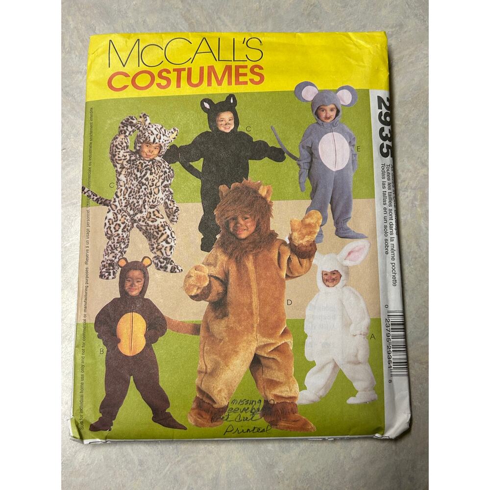 Vintage 2000's McCalls Toddler Costume Pattern #2935 All Sizes One Envelope